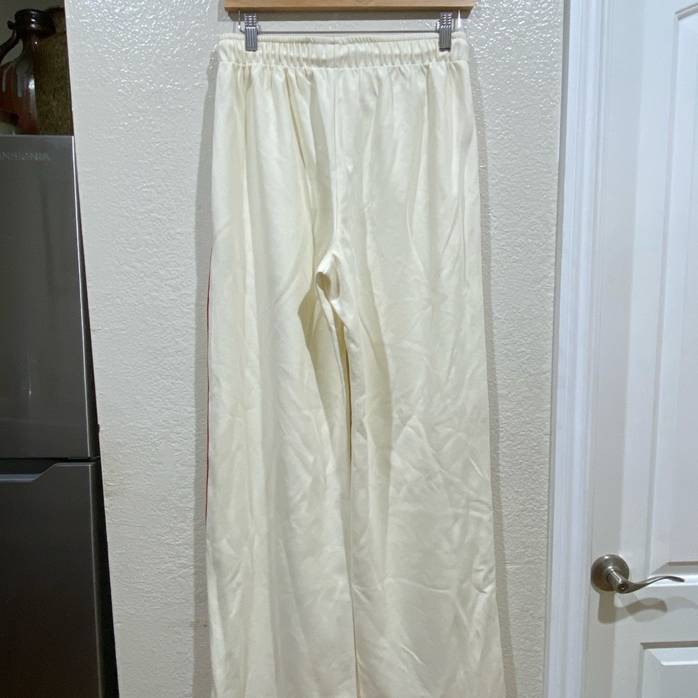 Venroy Cream Wide Leg Pants with Red Side Stripe - Picture 8 of 9